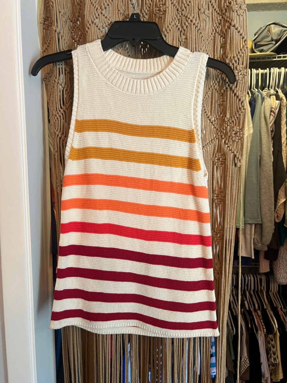 Lucky Brand Cream Tank with Warm Multi-Color Stripes